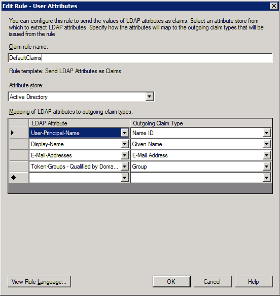 Edit Rule - DefaultClaims